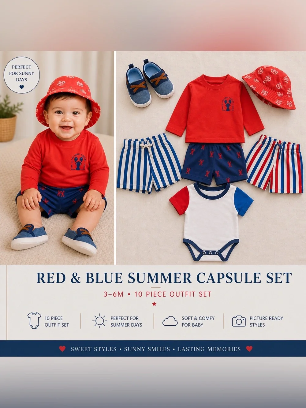 Red & Blue Baby Summer Capsule Set - 3-6M